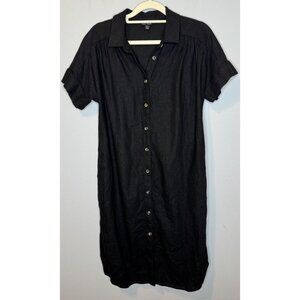 Women’s Black Button Down Linen Dress Collared Small Pockets Well Worn Brand